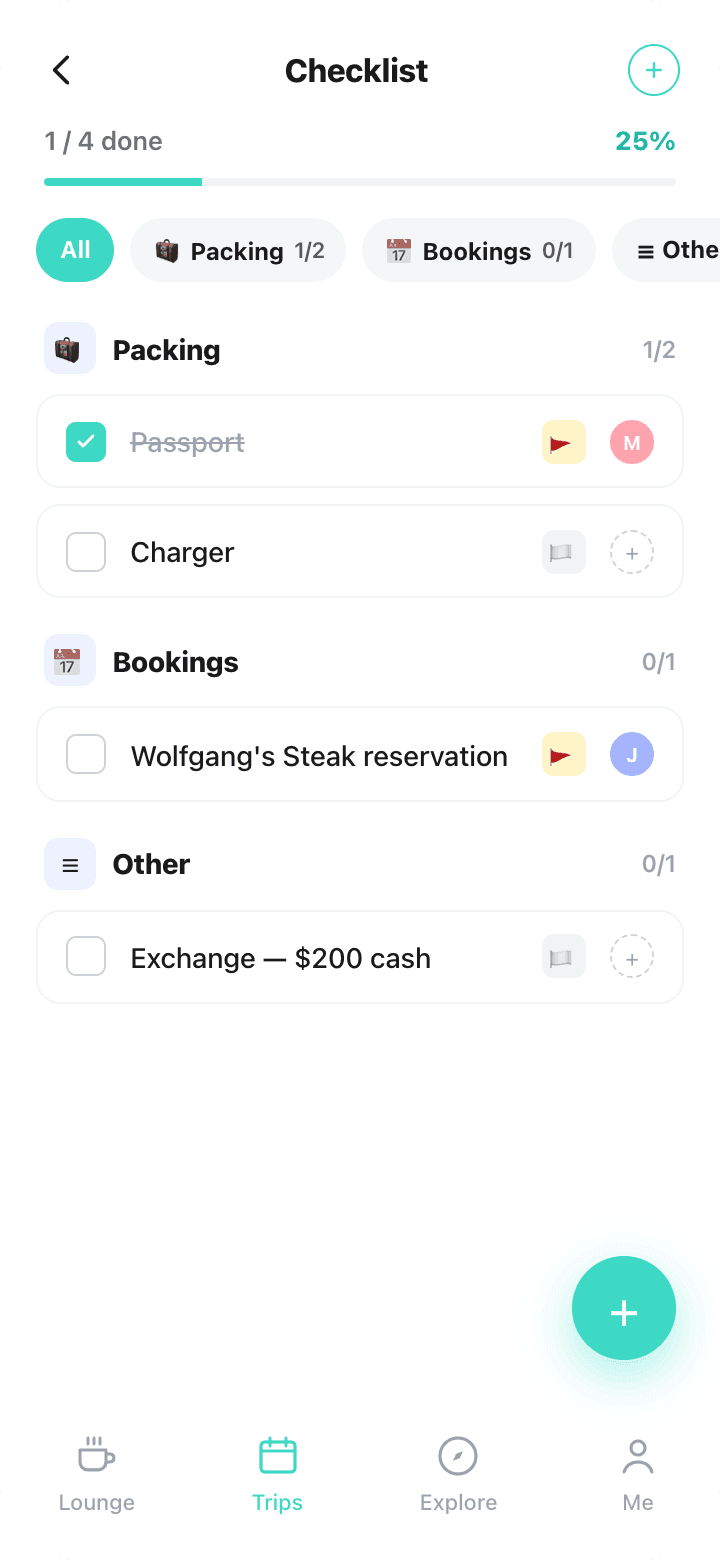 Clei Trip Checklist — flights, stays, packing in one screen