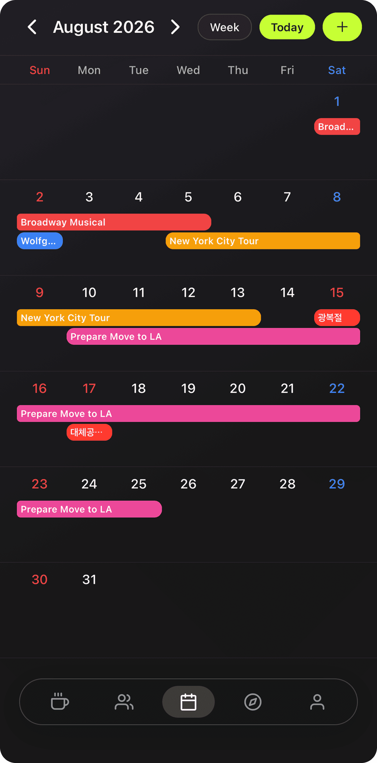 Clei Calendar — personal events and trip schedules on one screen