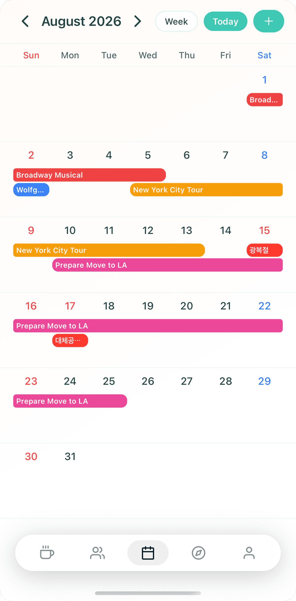 Clei Calendar — personal events and trip schedules on one screen